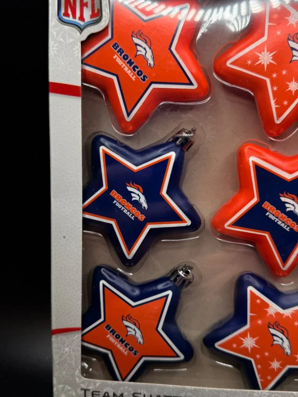 NEW NFL Denver Broncos Team Shatterproof Star Christmas Ornaments Lot of 6